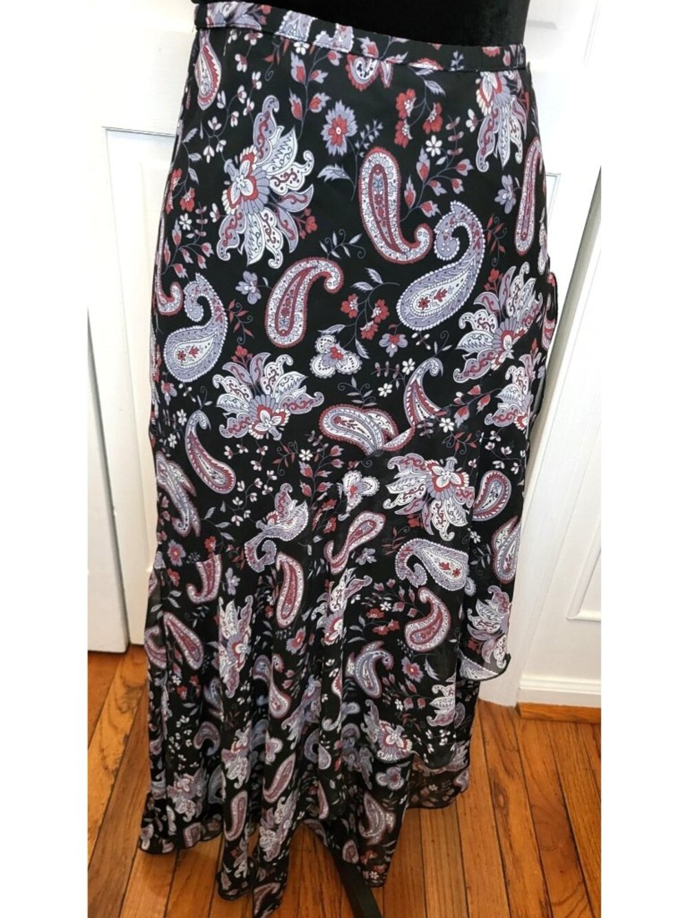 Vintage Y2K Kathie Lee Black Paisley Sheer Asymmetrical Skirt 8 Whimsygoth 00s